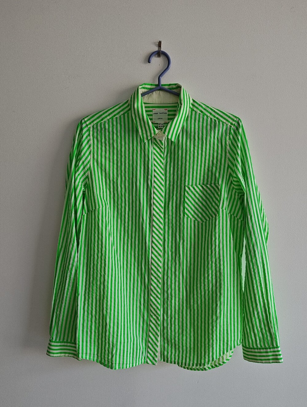 Pink Tartan Green And White Herringbone Striped Shirt. Size 10/M